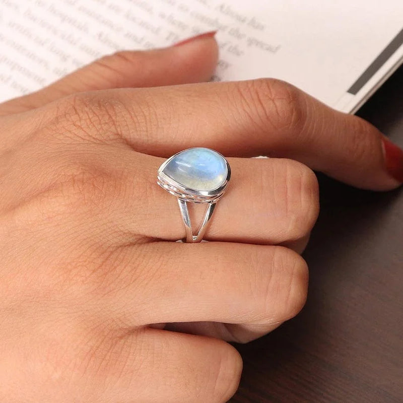 Moonstone Ring Cradled Sterling Silver