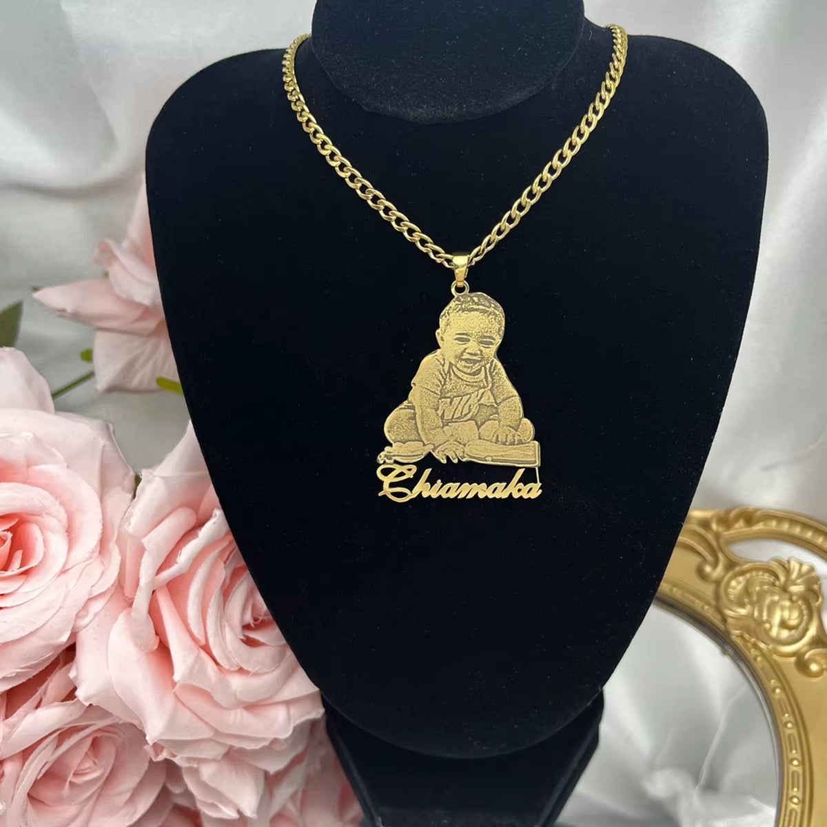 Stainless Steel Custom Photo Necklace Custom Picture Nameplate Pendant Necklace for Kids Custom Memory Jewelry for Family Gifts