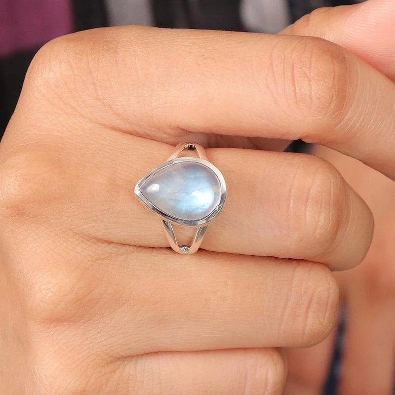 Moonstone Ring Cradled Sterling Silver