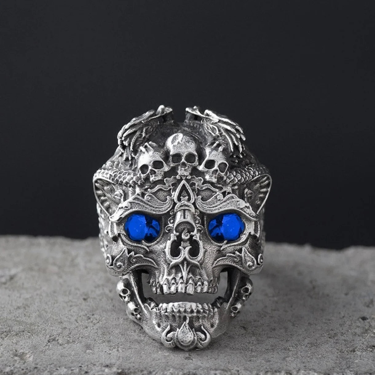 Skull Head Ring, Multi Skull Ring for Men, Gothic Demon Skull Ring Rock Skeleton Jewelry, Norse Viking Skull Ring Hip Hop Skull Band Ring Punk Pirate Skull Ring Vintage Skull Head Ring