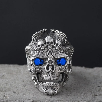 Skull Head Ring, Multi Skull Ring for Men, Gothic Demon Skull Ring Rock Skeleton Jewelry, Norse Viking Skull Ring Hip Hop Skull Band Ring Punk Pirate Skull Ring Vintage Skull Head Ring