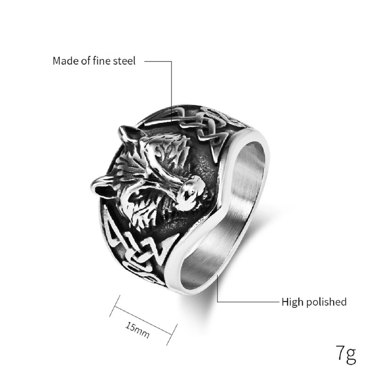 Celtic Wolf Skull Ring