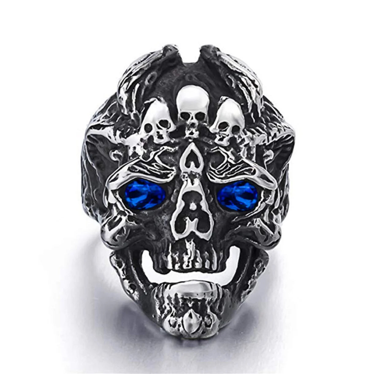 Skull Head Ring, Multi Skull Ring for Men, Gothic Demon Skull Ring Rock Skeleton Jewelry, Norse Viking Skull Ring Hip Hop Skull Band Ring Punk Pirate Skull Ring Vintage Skull Head Ring
