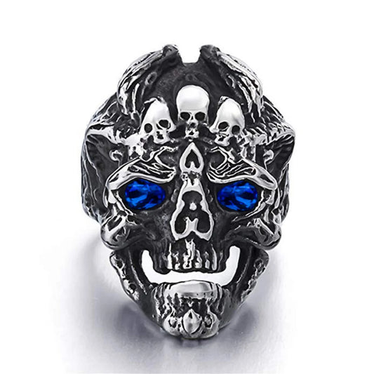 Skull Head Ring, Multi Skull Ring for Men, Gothic Demon Skull Ring Rock Skeleton Jewelry, Norse Viking Skull Ring Hip Hop Skull Band Ring Punk Pirate Skull Ring Vintage Skull Head Ring