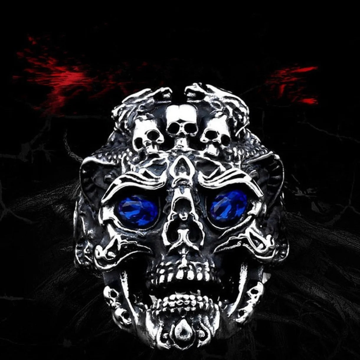 Skull Head Ring, Multi Skull Ring for Men, Gothic Demon Skull Ring Rock Skeleton Jewelry, Norse Viking Skull Ring Hip Hop Skull Band Ring Punk Pirate Skull Ring Vintage Skull Head Ring