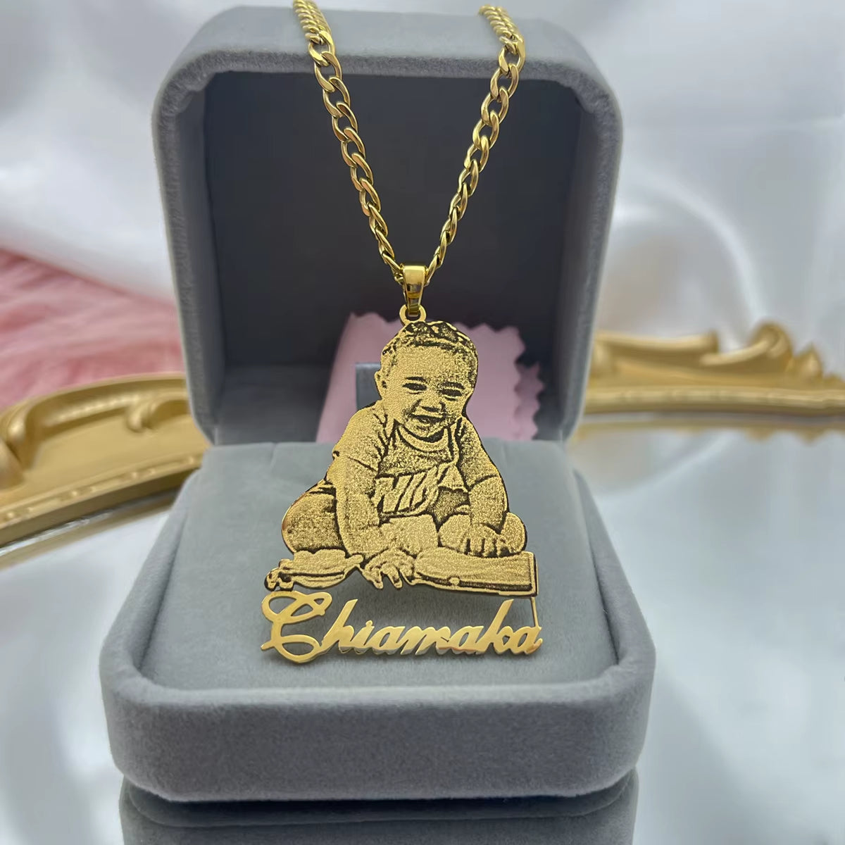Stainless Steel Custom Photo Necklace Custom Picture Nameplate Pendant Necklace for Kids Custom Memory Jewelry for Family Gifts
