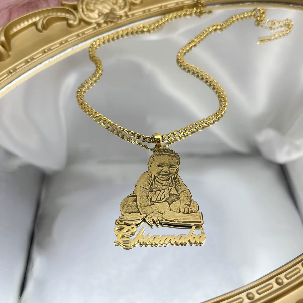 Stainless Steel Custom Photo Necklace Custom Picture Nameplate Pendant Necklace for Kids Custom Memory Jewelry for Family Gifts