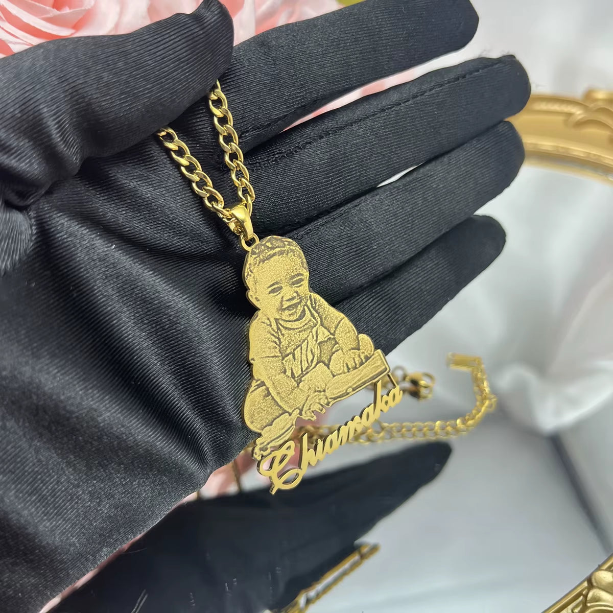 Stainless Steel Custom Photo Necklace Custom Picture Nameplate Pendant Necklace for Kids Custom Memory Jewelry for Family Gifts