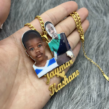 Stainless Steel Custom Photo Necklace Custom Picture Nameplate Pendant Necklace for Kids Custom Memory Jewelry for Family Gifts