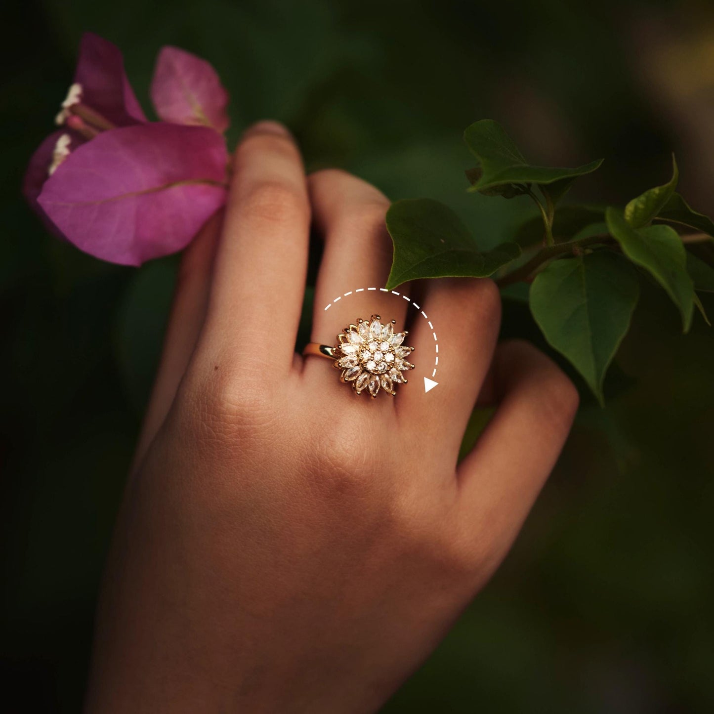Elegant Dainty Flower Fidget Spinner Ring - Adjustable Gold & Silver Anxiety Relief Jewelry for Women